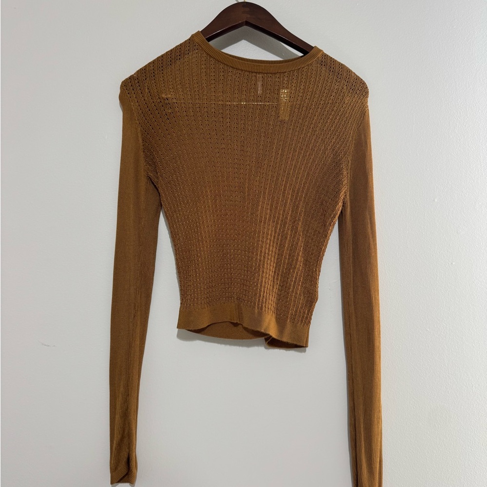 Free People H20 Crew Neck Sheer Long Sleeve Pullover Top Tiger Eye Size S